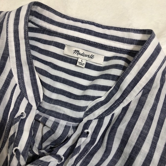 Madewell Striped Summer Pull Over Lace Up Neck - Picture 6 of 8